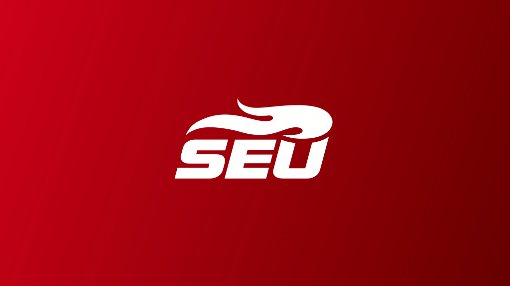 Red slide background with white SEU logo